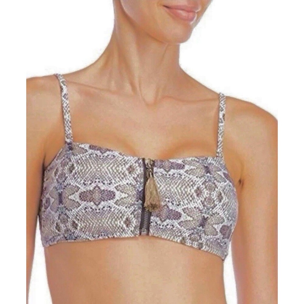 Rachel Roy Bikini TOP Bandeau Removable Straps Snakeskin Print XS Zip Front NWT